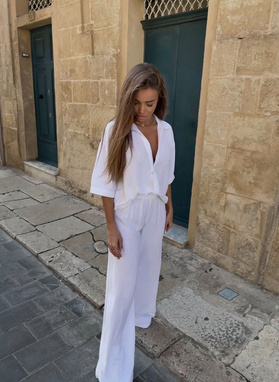 Lniany komplet damski CELEBRYTKA biały