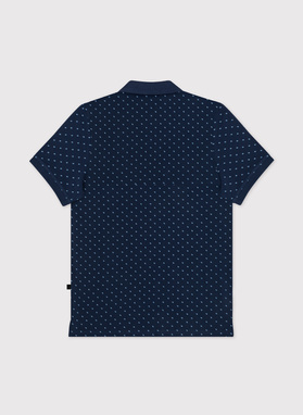 Granatowy t-shirt polo w geometryczny wzór