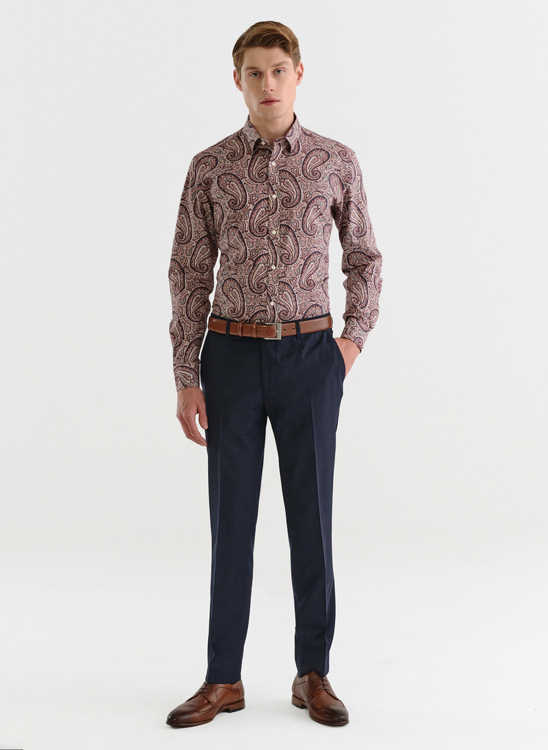Męska bordowa koszula we wzór paisley