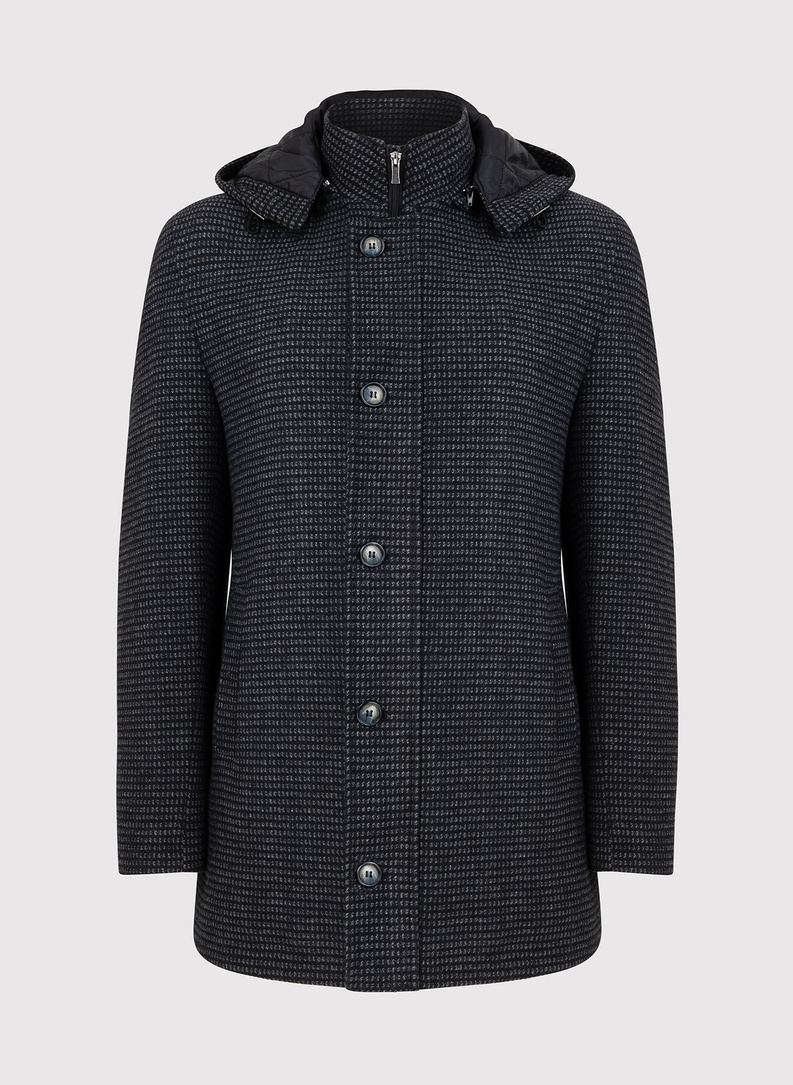 Szary płaszcz męski z odpinanym kapturem