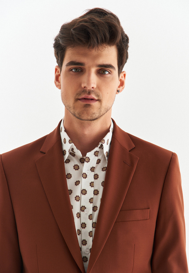 Rudy garnitur męski z wełny