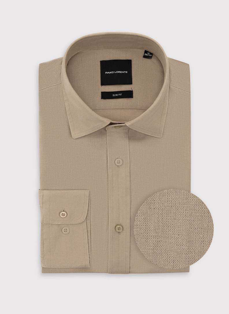 Beżowa koszula z lnem