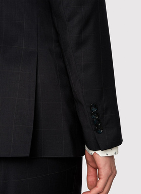 Granatowa wełniana marynarka garniturowa w kratę