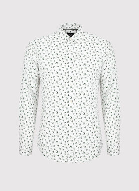 Biała koszula męska w zielone motylki