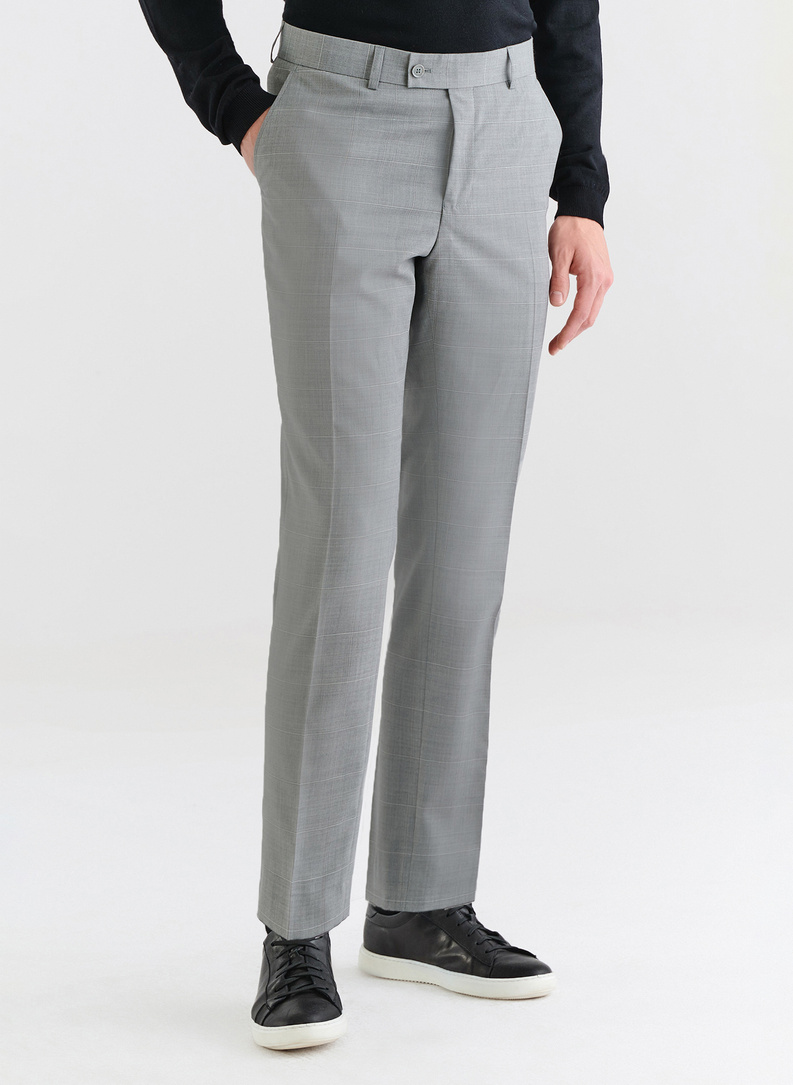 Szare spodnie garniturowe w delikatną kratę