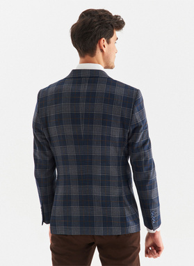 Granatowa casualowa marynarka męska w kratę 