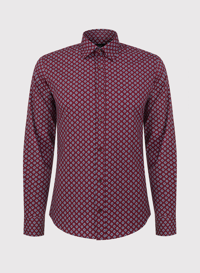Męska bordowa koszula w kwiatki 