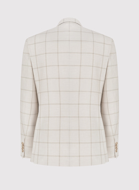 Beżowa marynarka męska w kratę Windowpane