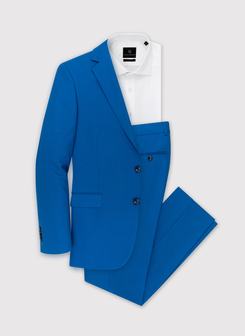 Niebieskie spodnie garniturowe P22SF-6G-020-N-S