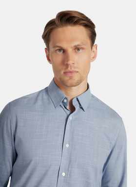 Granatowa koszula w drobną kratę