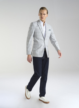 Jasnoszara marynarka męska w kratkę