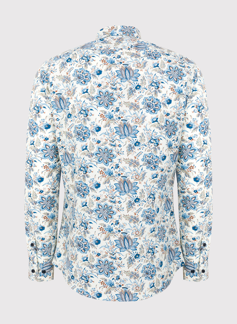 Beżowa koszula męska w kwiatowy print