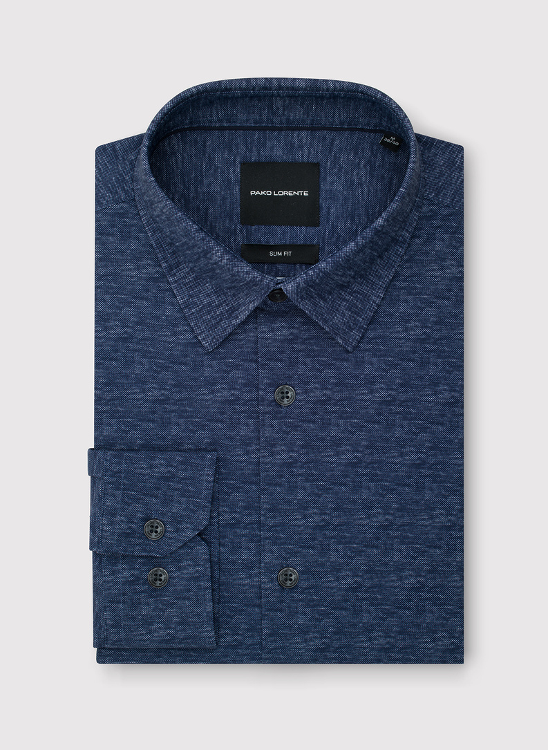 Dzianinowa koszula męska w kolorze granatowym