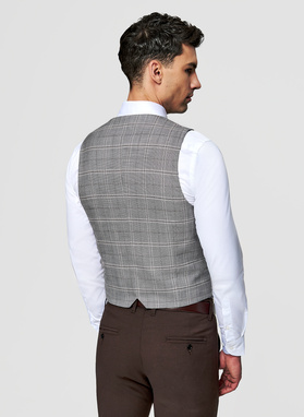 Szara dwurzędowa kamizelka w kratę