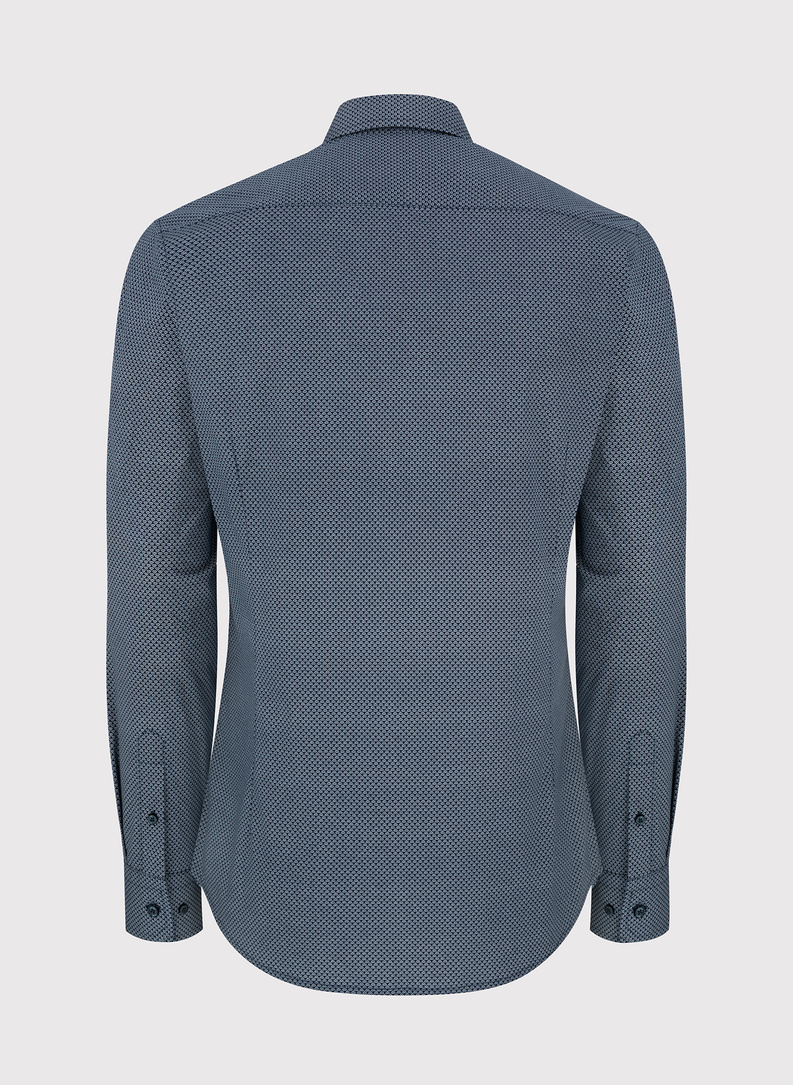 Granatowa koszula męska w geometryczny mikrowzór