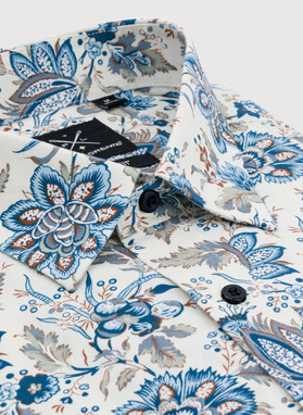 Beżowa koszula męska w kwiatowy print