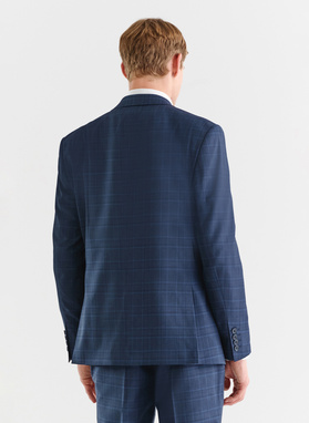 Granatowa marynarka garniturowa w delikatną niebieską kratkę