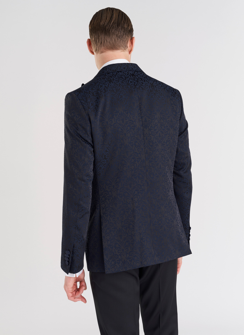 Granatowa żakardowa marynarka smokingowa 