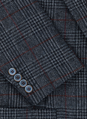 Granatowa marynarka casualowa w bordową kratę