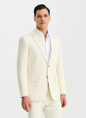 Ślubny beżowy garnitur z lnem