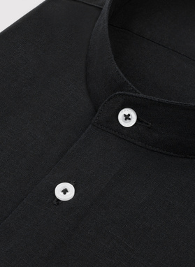 Lniana czarna koszula męska ze stójką