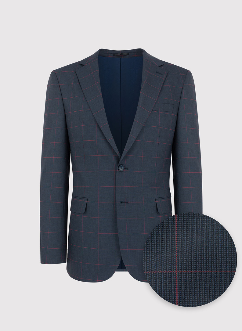 Granatowy garnitur w bordową kratę Windowpane