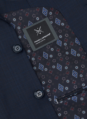 Granatowy garnitur w subtelną kratę