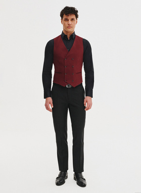 Bordowa dwurzędowa kamizelka męska