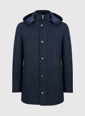 Granatowy płaszcz męski z odpinanym kapturem