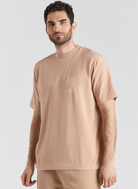 Brązowy T-shirt z krótkim rękawem oversize C21SF-TX-003-A