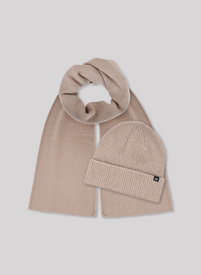 Beżowy komplet męski czapka i szalik