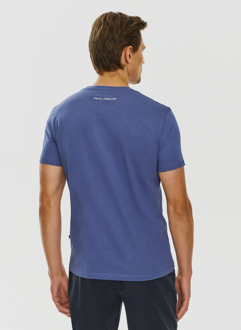 Bawełniany granatowy t-shirt z okrągłym dekoltem