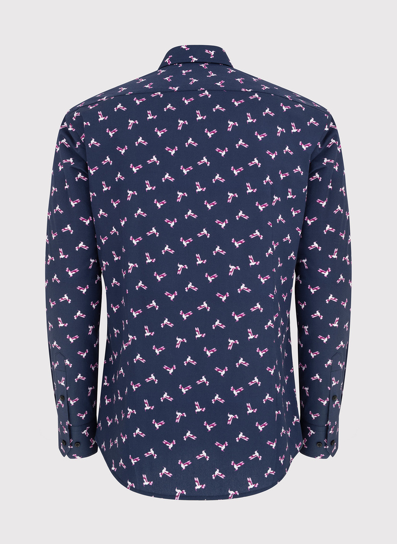 Granatowa koszula w kolibry