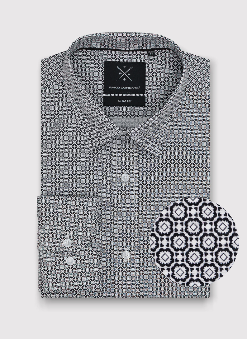 Ciemna koszula męska w geometryczny wzór