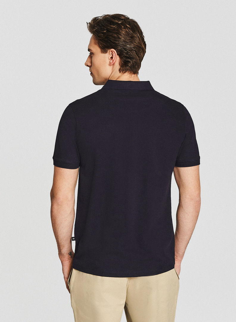 Granatowy t-shirt polo z bawełny