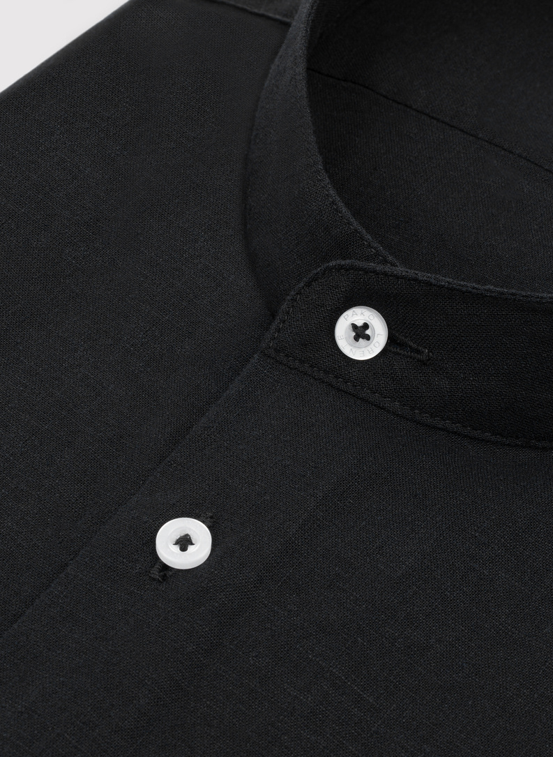 Lniana czarna koszula męska ze stójką