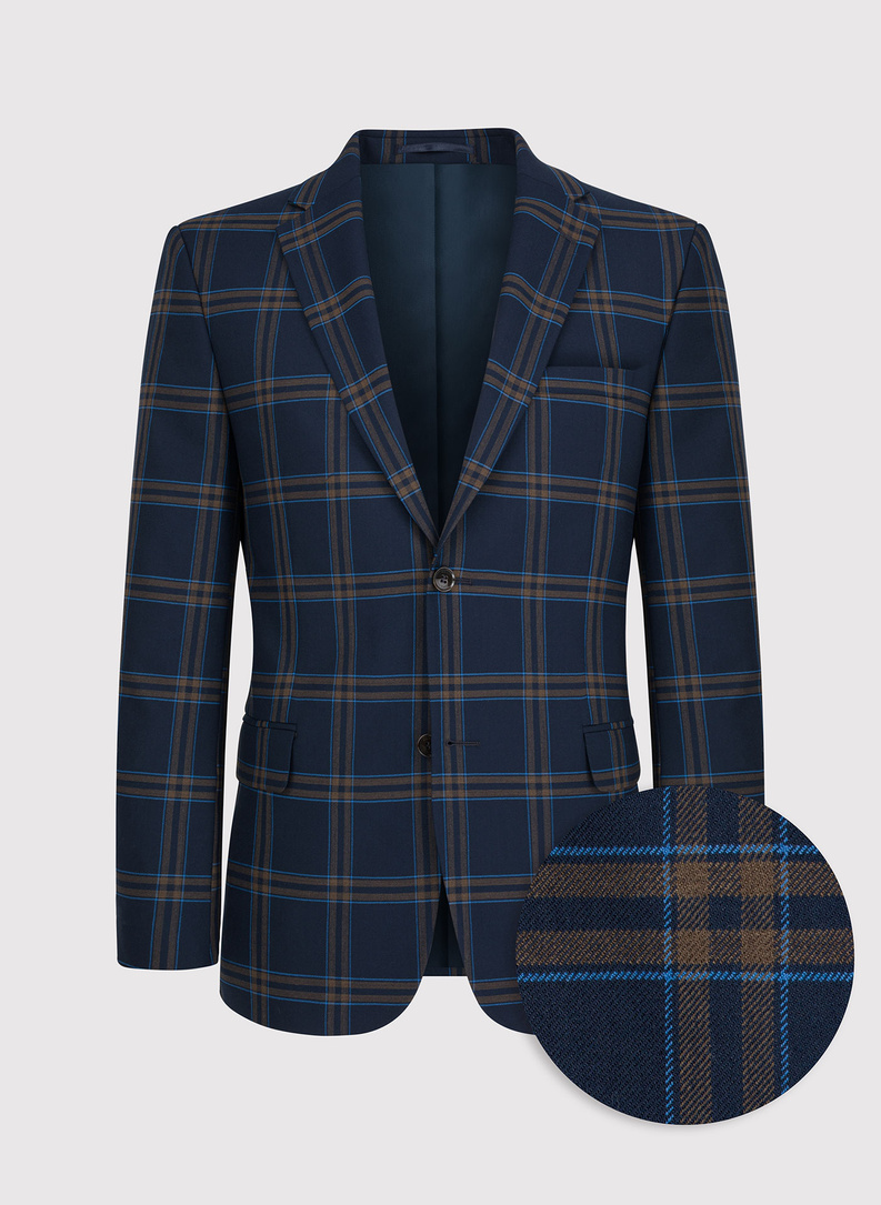 Granatowa marynarka garniturowa w kratę