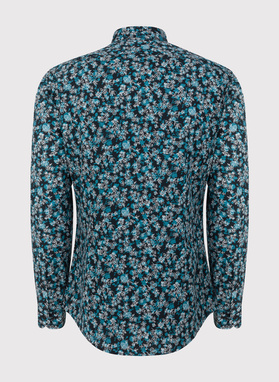 Czarna koszula męska w kwiatowy deseń