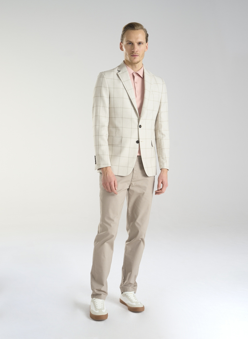 Beżowa marynarka męska w kratę Windowpane