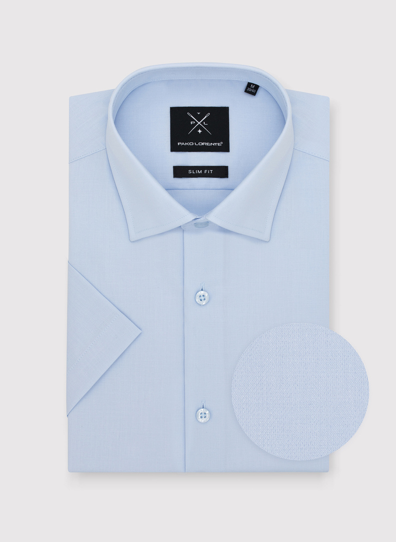 Niebieska bawełniana koszula męska z krótkim rękawem