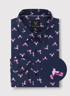 Granatowa koszula w kolibry