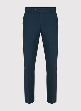 Granatowy garnitur w delikatną niebieską kratkę