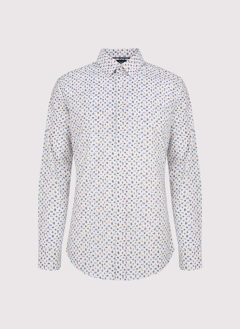 Biała koszula męska we wzór morski