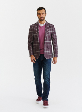 Bordowa marynarka męska w kratę