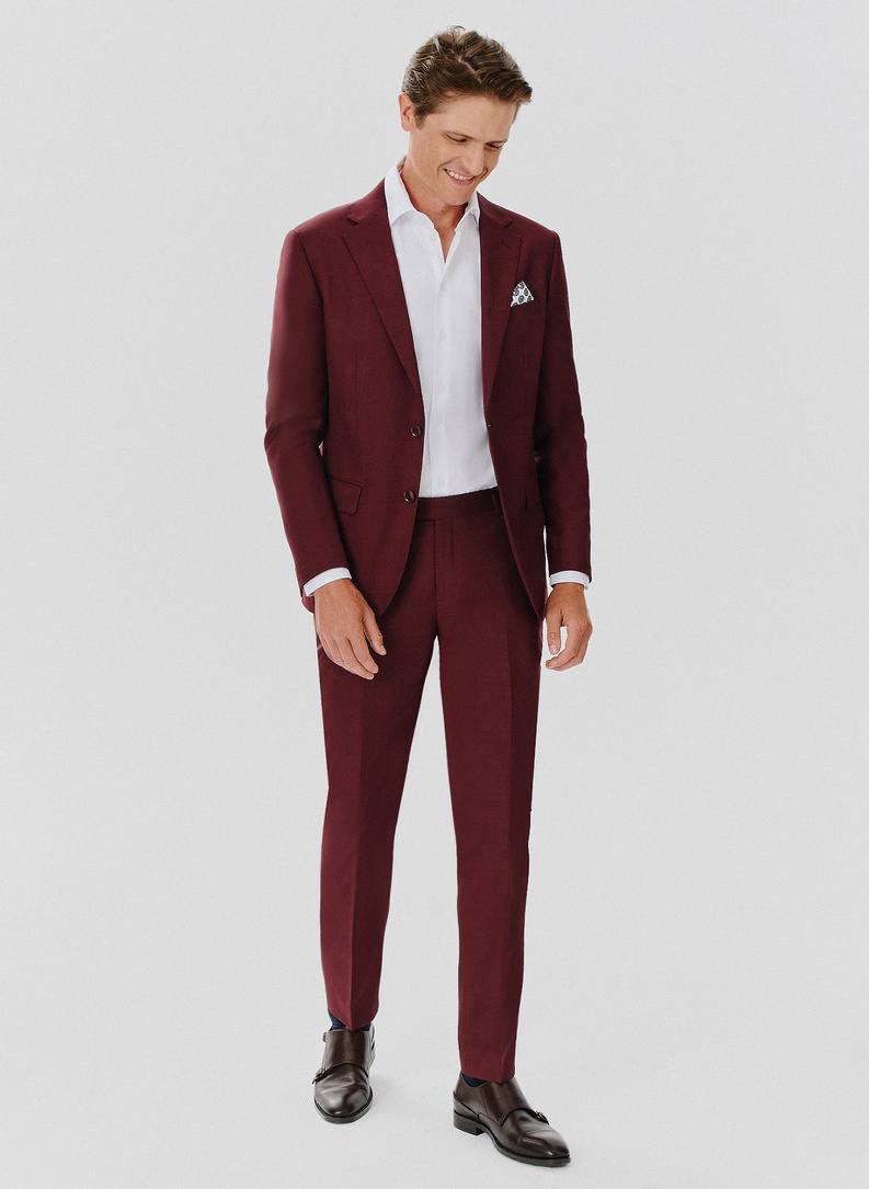 Dwuczęściowy gładki garnitur męski w kolorze burgundowym