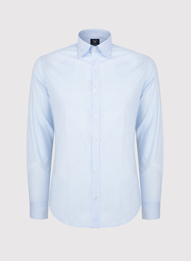 Biała koszula męska w niebieski mikrowzór