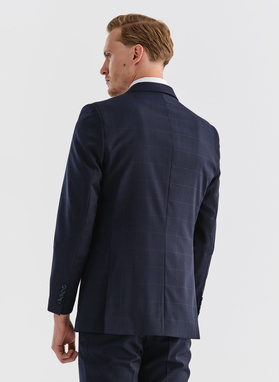 Granatowy wełniany garnitur w kratę