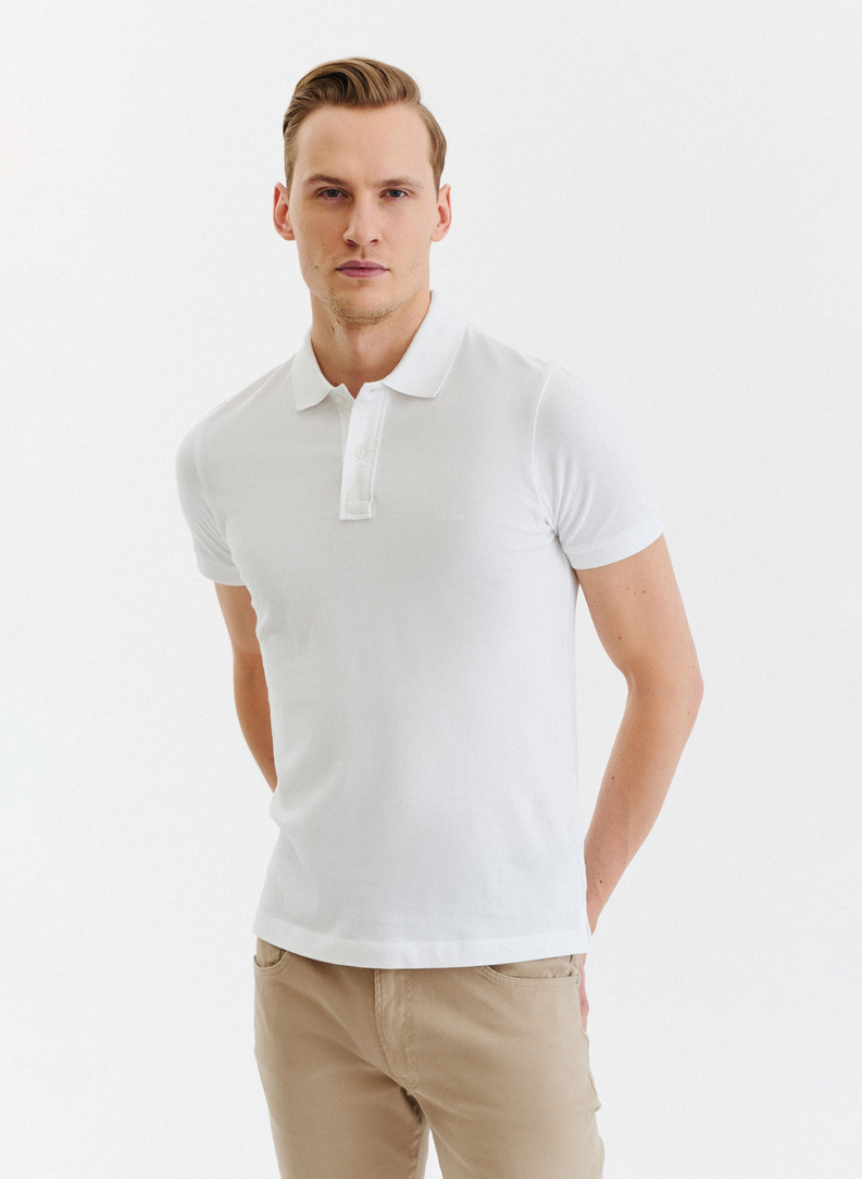 Gładki T-shirt polo w kolorze białym