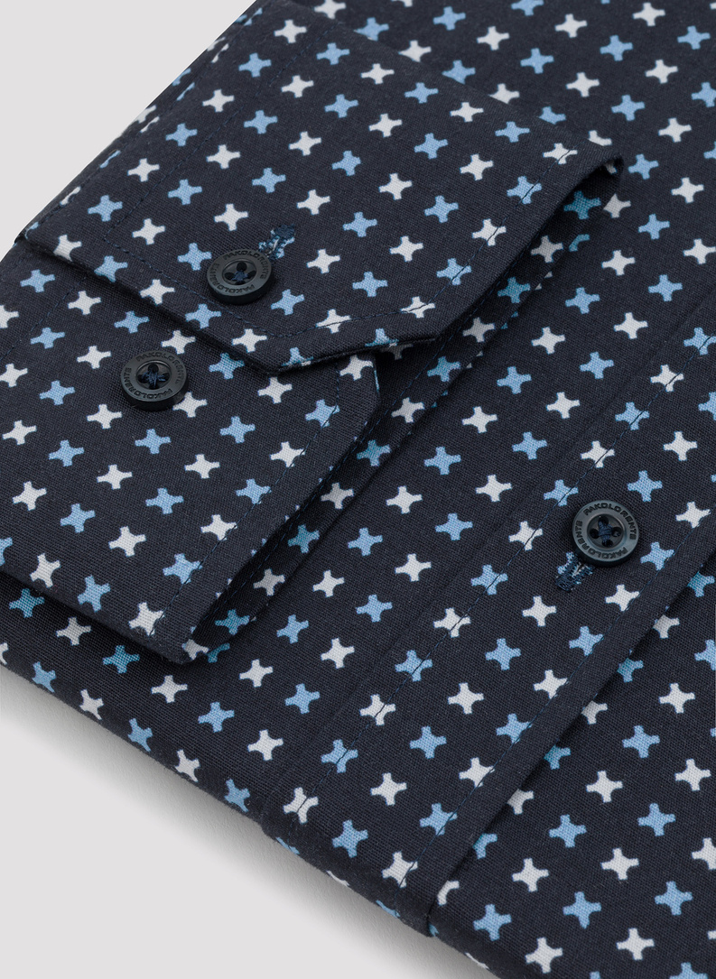 Granatowa koszula w niebiesko-biały mikrowzór