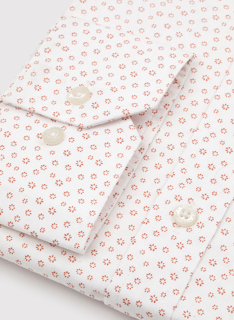 Biała koszula męska w pomarańczowy mikrowzór